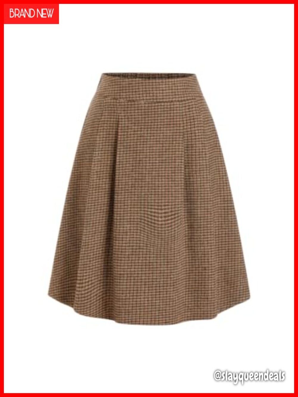 Plaid Pleated A-Line Midi Skirt with Pockets Office Fall